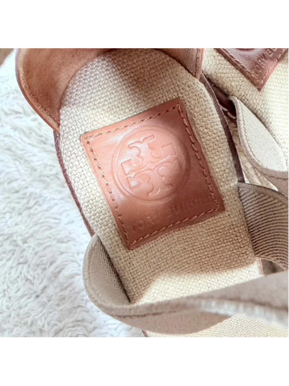 Tory Burch Frieda Espadrille Wedge Sandal Beige Strappy Heels Beachy Boho Sz 8.5